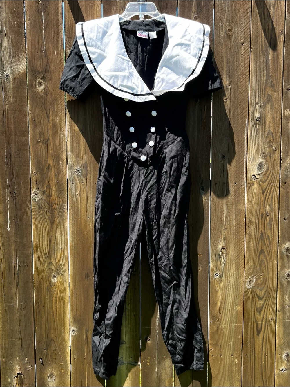 Rare! 80s Vintage Sailor-Inspired Black Jumpsuit with White Collar!!